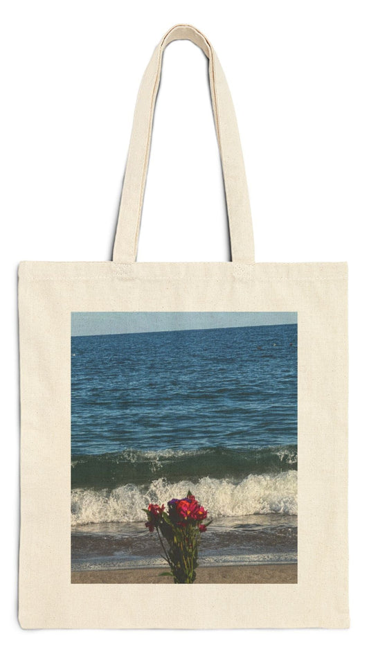 Floral Tote Bag Natural Color 15" x 16" Cotton Canvas Print on One Side. " Beachside Flowers"