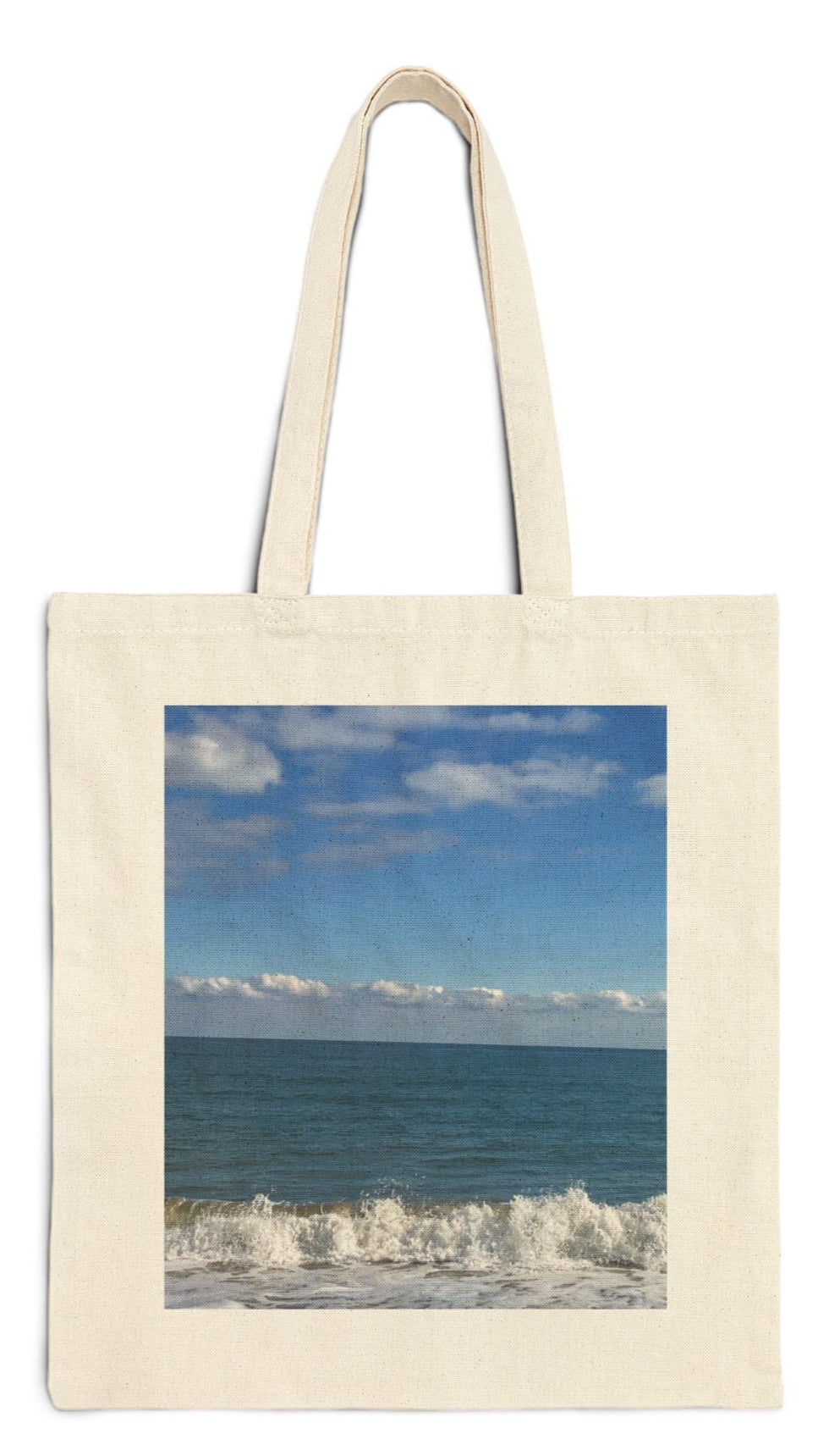 Beach Tote Bag Natural Color 15" x 16" Cotton Canvas Print on One Side. "Big Waves"