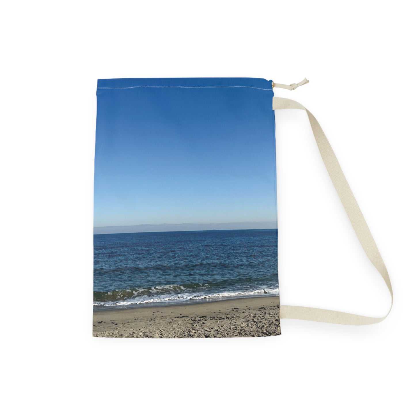 Laundry Bag with a Shoulder Strap and Drawstring 28” x 36” “Laundry Day at the Beach”