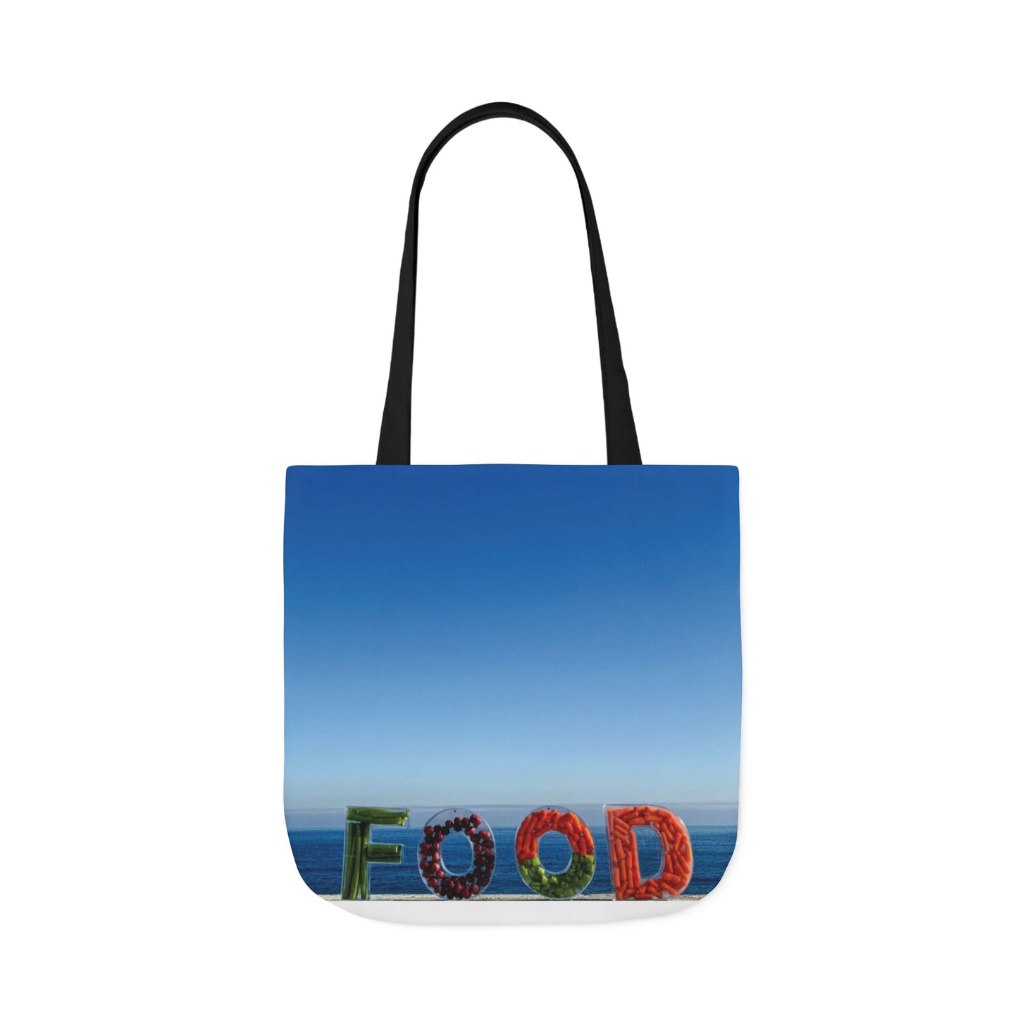 Food Tote Bag 18" x 18" Same Print on Both Sides, 4 Handle Color Options, "Seaside Veggie Food Bag"