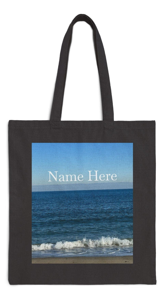 Beach Tote Bag Black 15" x 16" Cotton Canvas Print on One Side. "Mild Waves"(Personalize it)