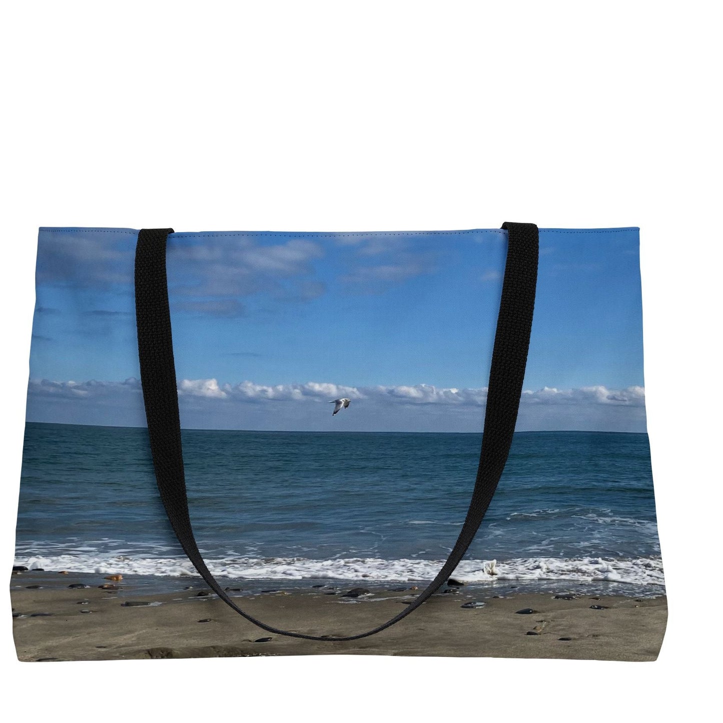 Beach Weekender Tote Bag 24" x 13" Different Print on Each Side. "Shore Bird & Big Waves"