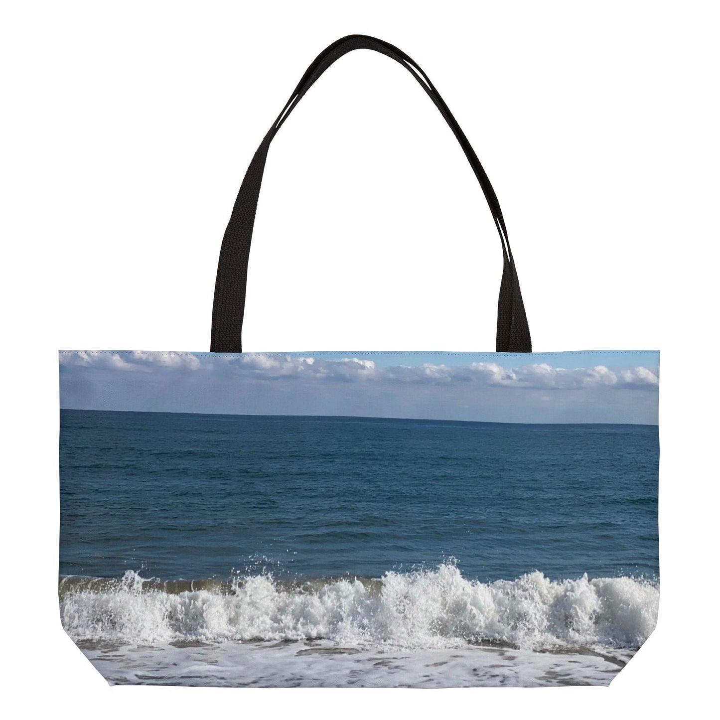 Beach Weekender Tote Bag 24" x 13" with Different Print on Each Side. "Shore Bird & Big Waves"(Personalize it)