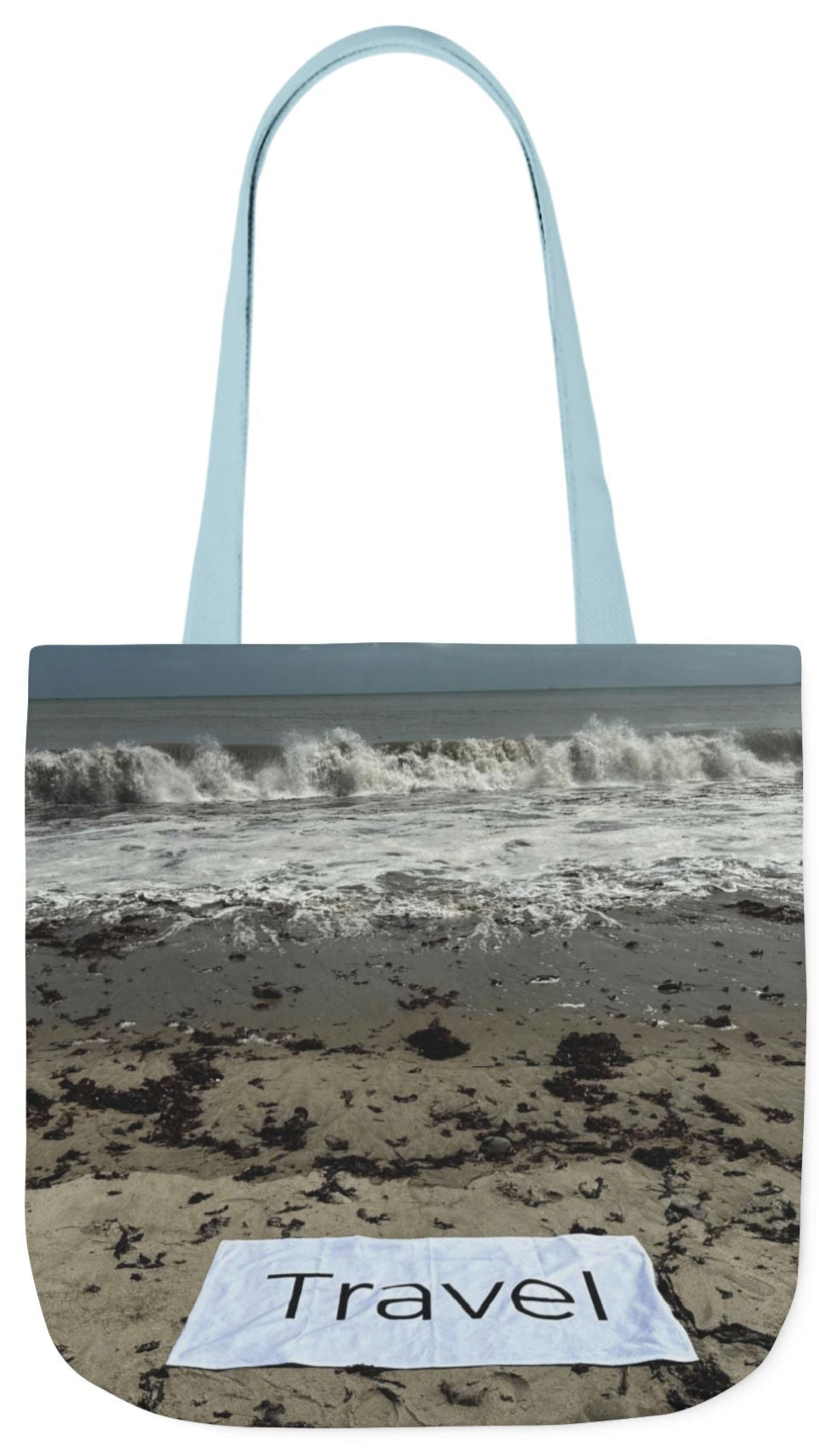 Travel Tote Bag 18” x 18” Same Allover Print on each Side. 4 Handle Color Options. “Wild Waves Travel Bag”