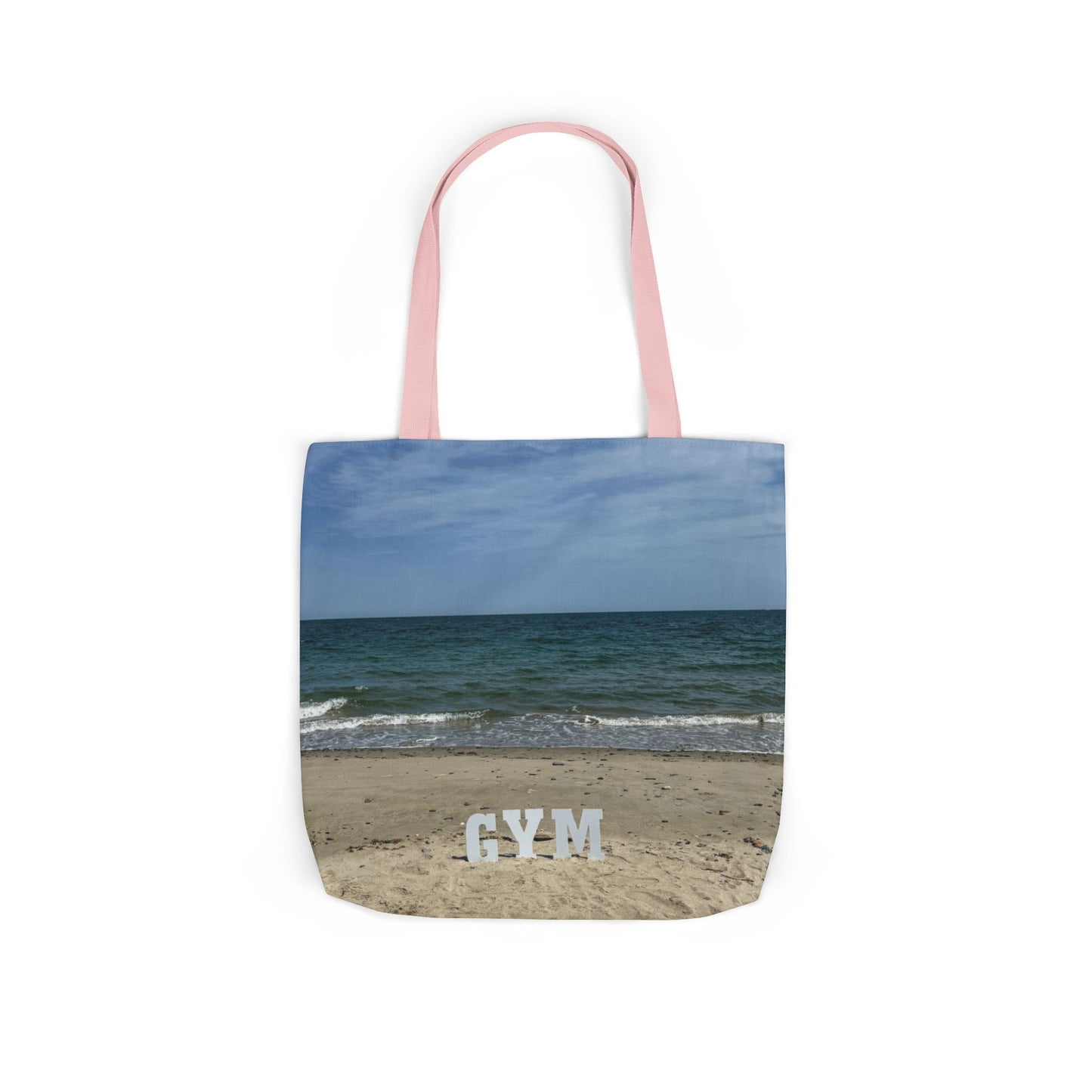 Gym Tote Bag 18” x 18” Same Allover Print on Each Side. 4 Different Handle Color Options. “Beach Gym Bag” (Personalize it)