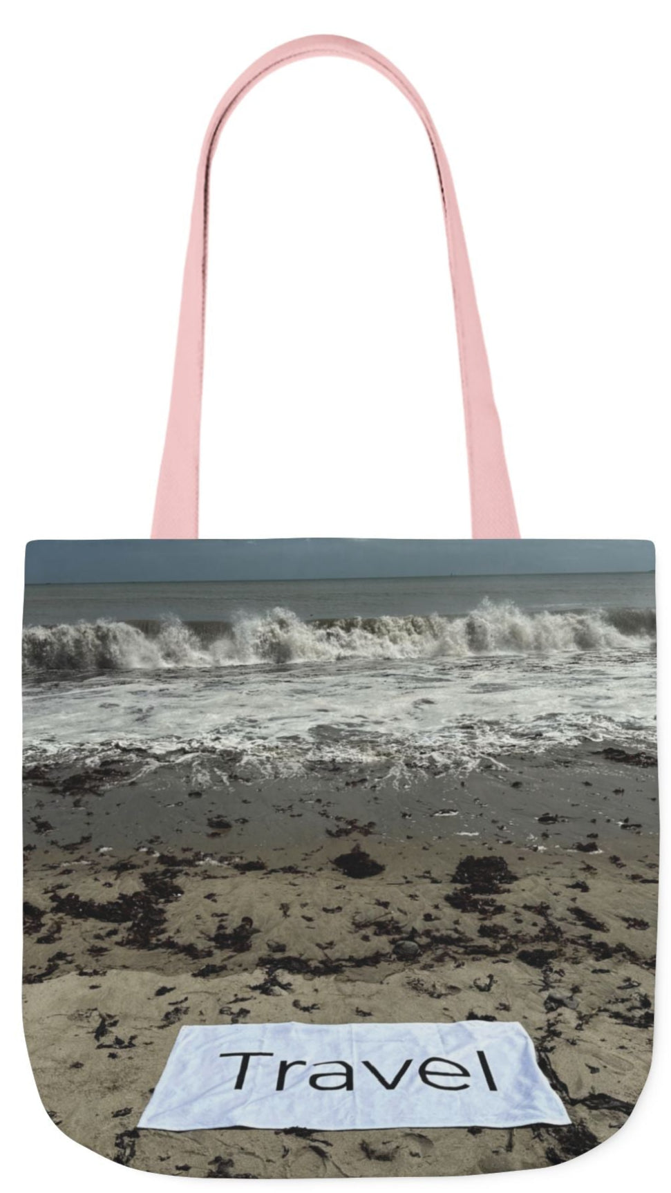 Travel Tote Bag 18” x 18” Same Allover Print on each Side. 4 Handle Color Options. “Wild Waves Travel Bag”