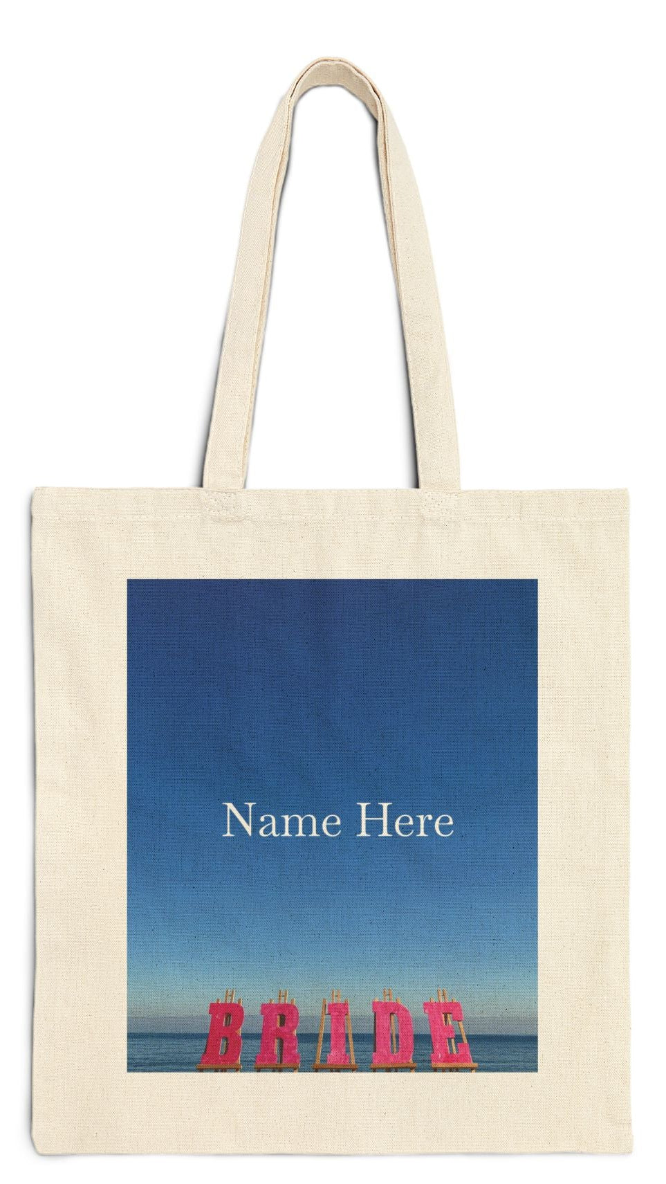 Bride Natural Color Cotton Canvas Tote Bag 15" x 16" Print on One Side. "Seaside Bride Bag" (Personalize it)