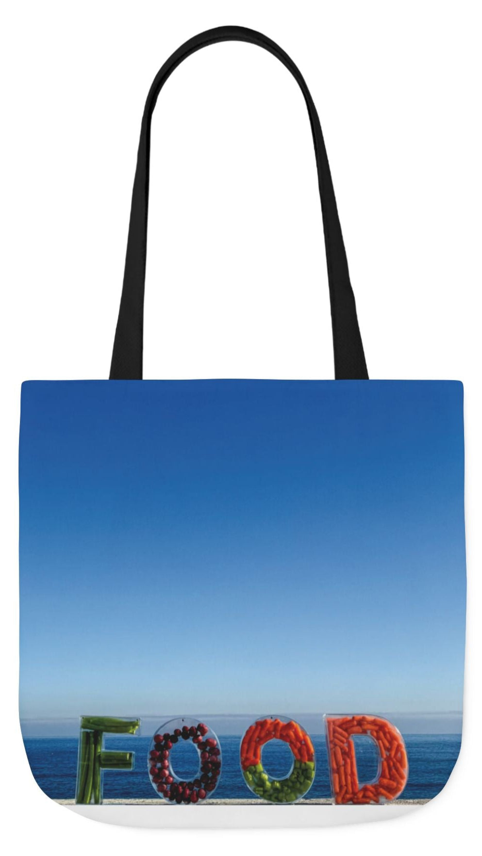 Food Tote Bag 18" x 18" Same Print on Both Sides, 4 Handle Color Options, "Seaside Veggie Food Bag"