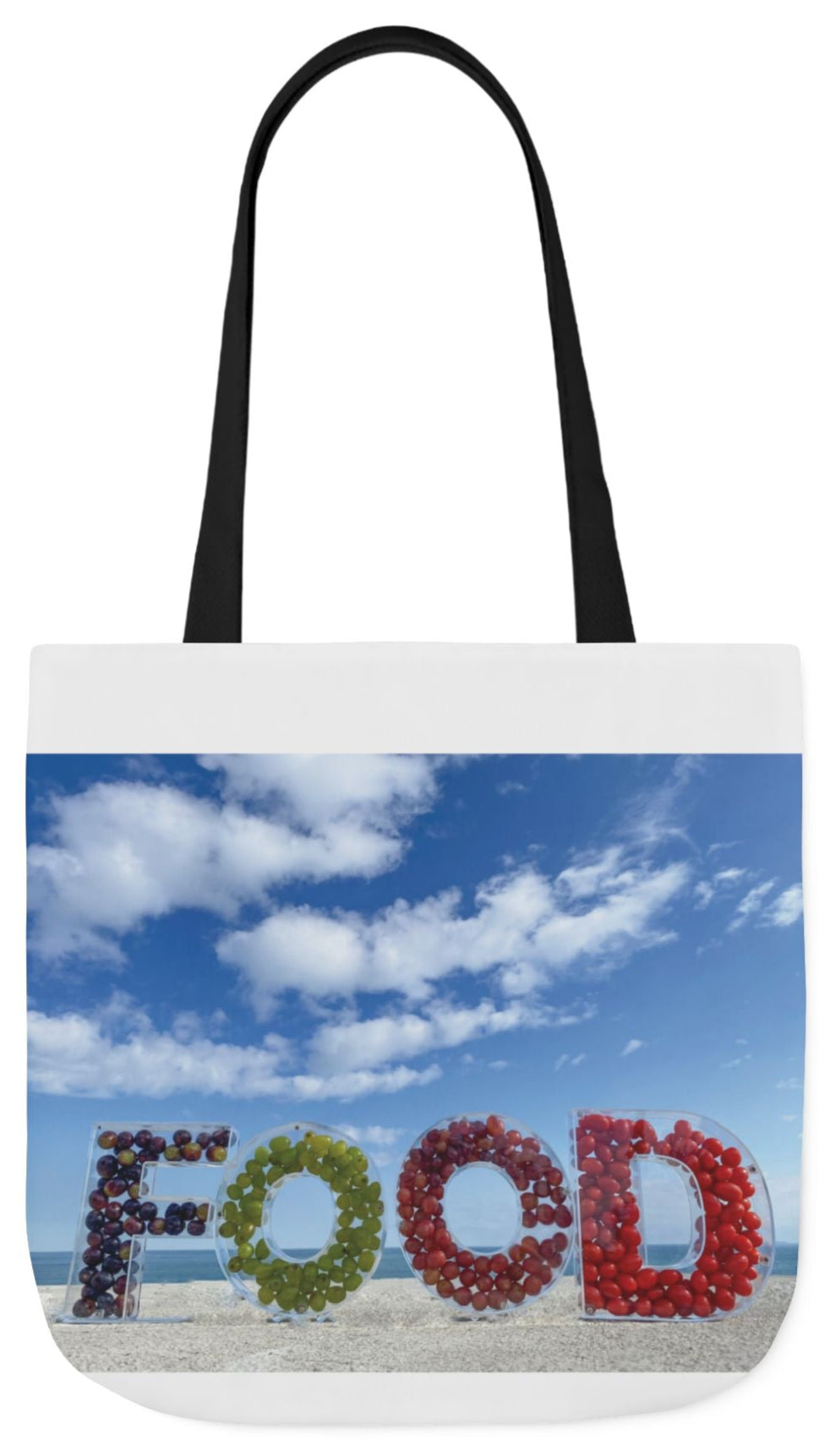 Food Tote Bag 18" x 18" Same Print on Both Sides, 4 Handle Color Options, "Seashore Food Bag"