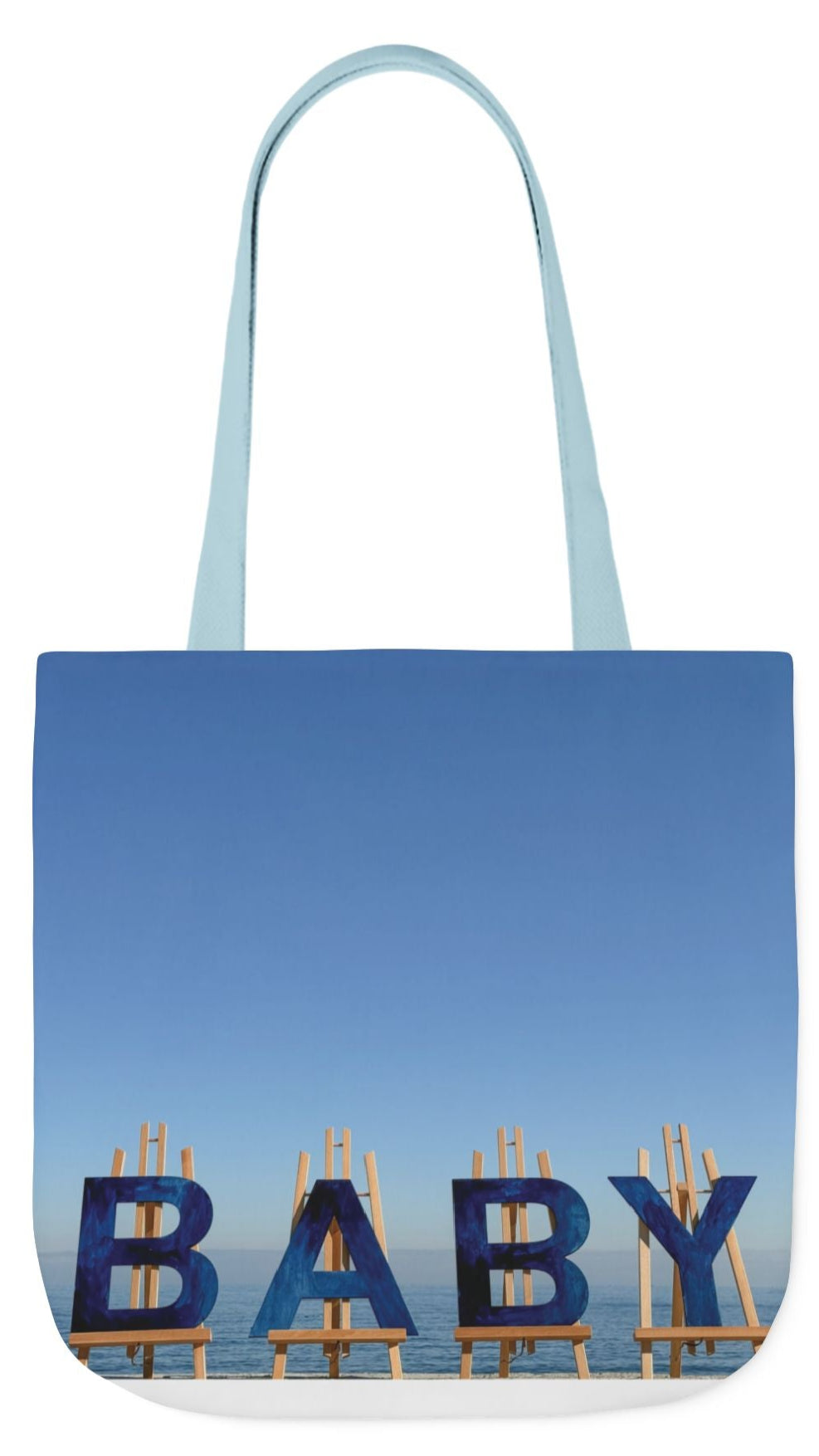Baby Tote Bag (Blue) 18” x 18”with the same all over print on each side. Blue or white handles. "Shoreline Baby Tote Bag".