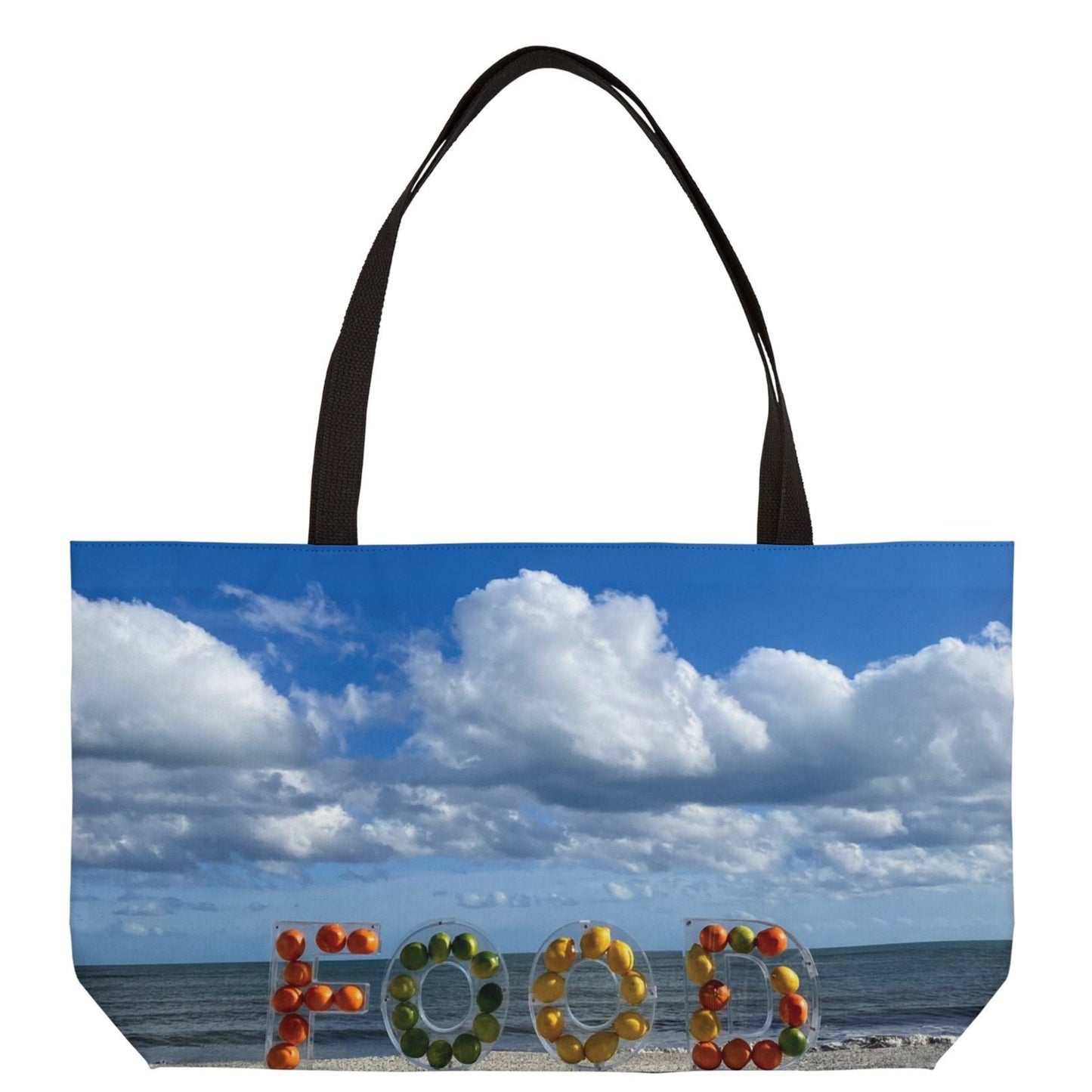 Food Weekender Tote Bag 24” x 13” Same Print on Both Sides. "Beachy Food Bag"