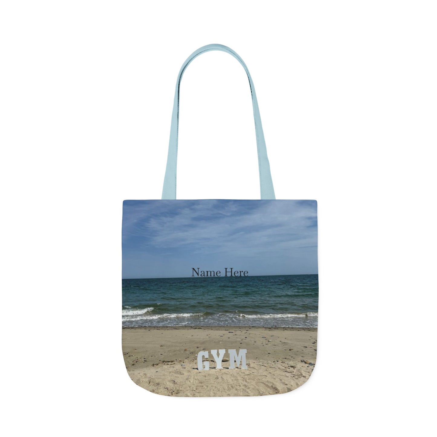 Gym Tote Bag 18” x 18” Same Allover Print on Each Side. 4 Different Handle Color Options. “Beach Gym Bag” (Personalize it)