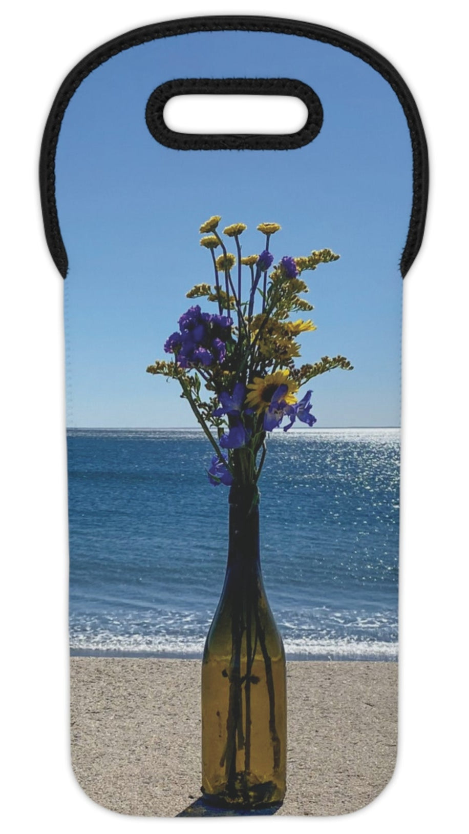 Wine Tote Bag for 1 Bottle with Same Print on Both Sides. “Shoreline Flowers in a Bottle”