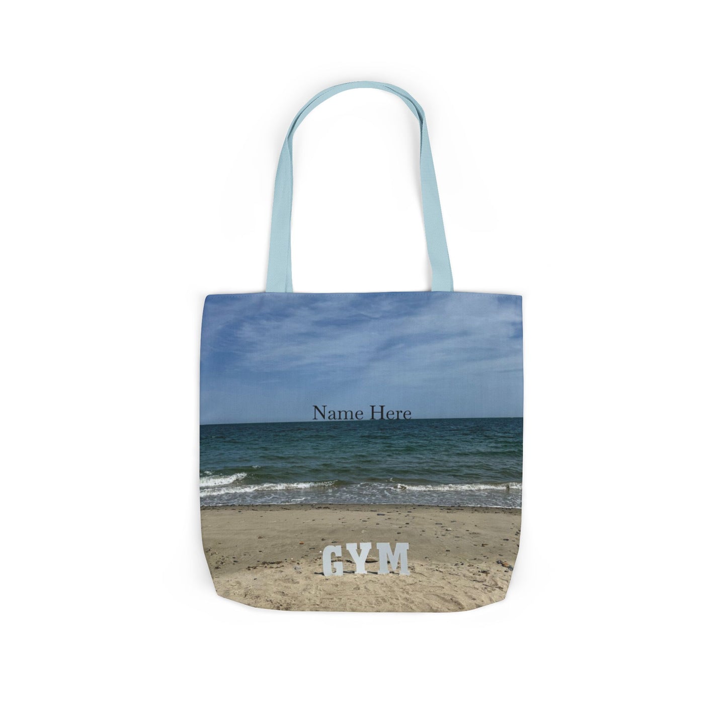 Gym Tote Bag 18” x 18” Same Allover Print on Each Side. 4 Different Handle Color Options. “Beach Gym Bag” (Personalize it)