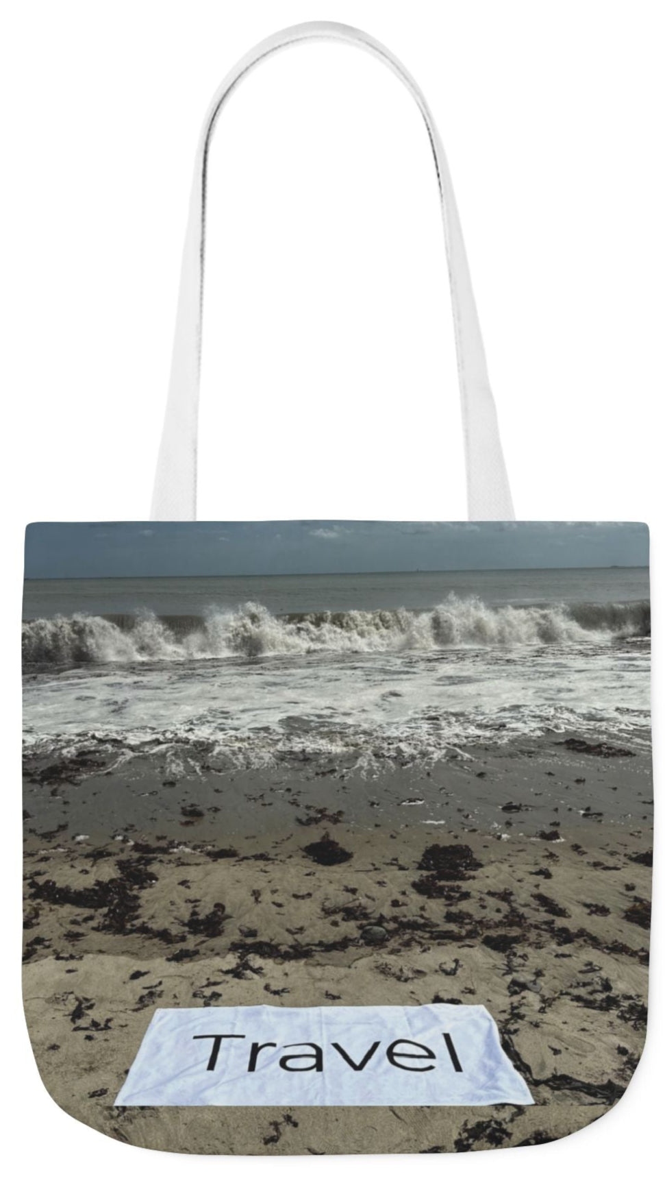 Travel Tote Bag 18” x 18” Same Allover Print on each Side. 4 Handle Color Options. “Wild Waves Travel Bag”