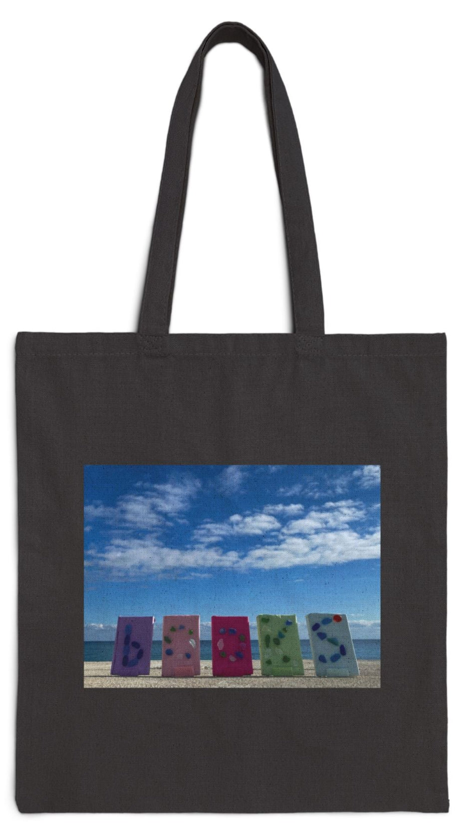 Book Tote Bag Black 15" x 16" Cotton Canvas Print on One Side. "Shoreline Books"
