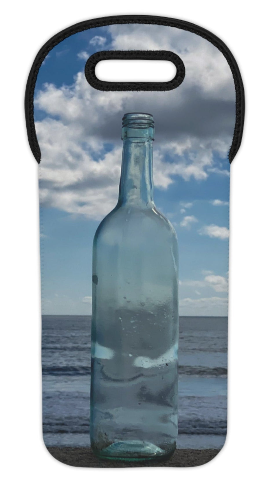Wine Tote Bag for 1 Bottle with Same Print on Both Sides. “Seaside Cloud Bottle”