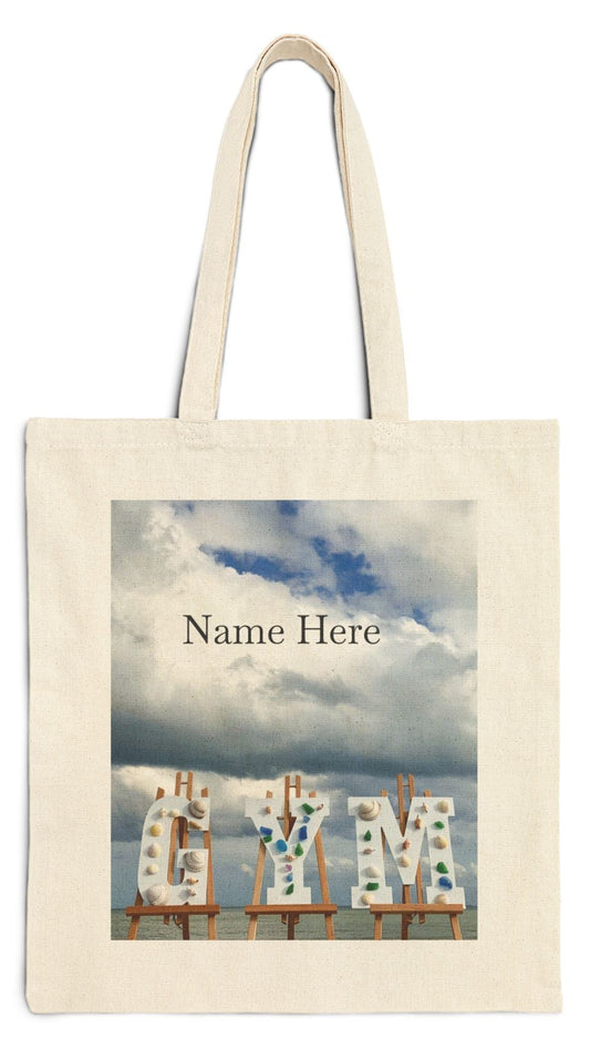 Gym Tote Bag Natural Color 15” x 16” Cotton Canvas Print on One Side. "Shoreline Gym Bag"(Personalize it)