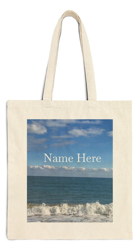 Beach Tote Bag Natural Color 15" x 16" Cotton Canvas Print on One Side. "Big Waves"(Personalize it)