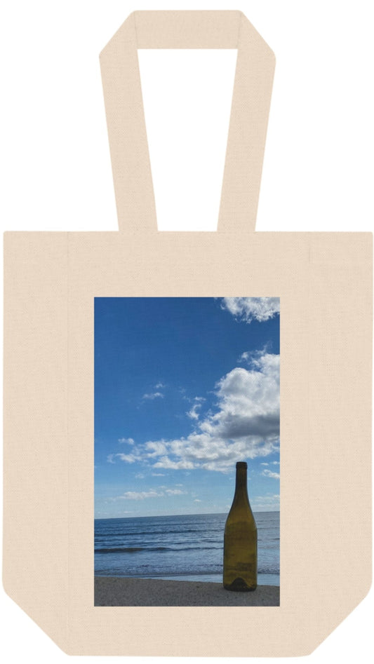 Wine Tote Bag Double (Two Bottles) with Print on One Side. “Shoreline Cloud Bottle”