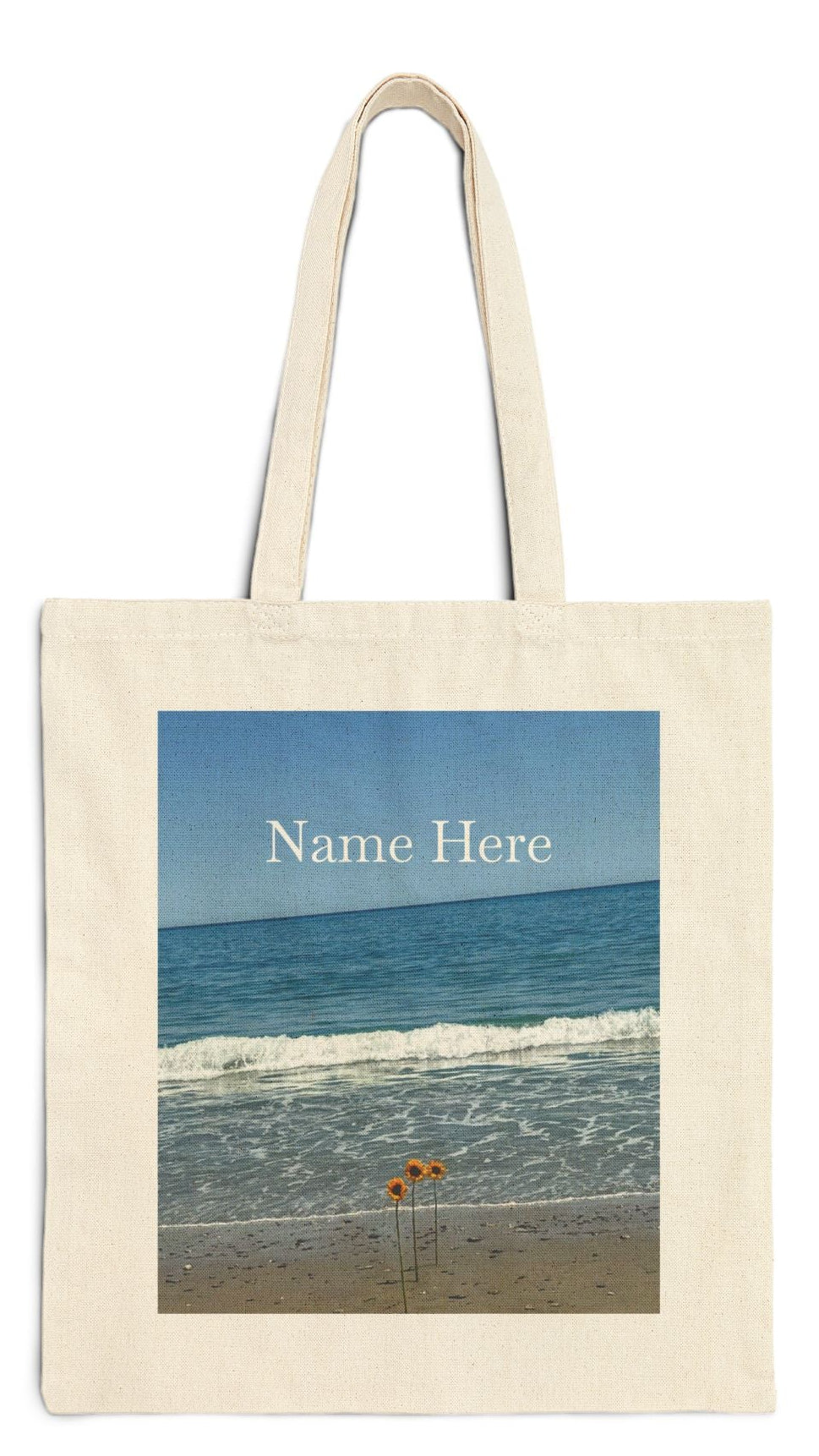 Floral Tote Bag Natural Color 15" x 16" Cotton Canvas Print on One Side. "Beachfront Flowers "(Personalize it)