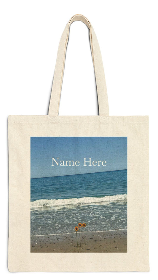 Floral Tote Bag Natural Color 15" x 16" Cotton Canvas Print on One Side. "Beachfront Flowers "(Personalize it)