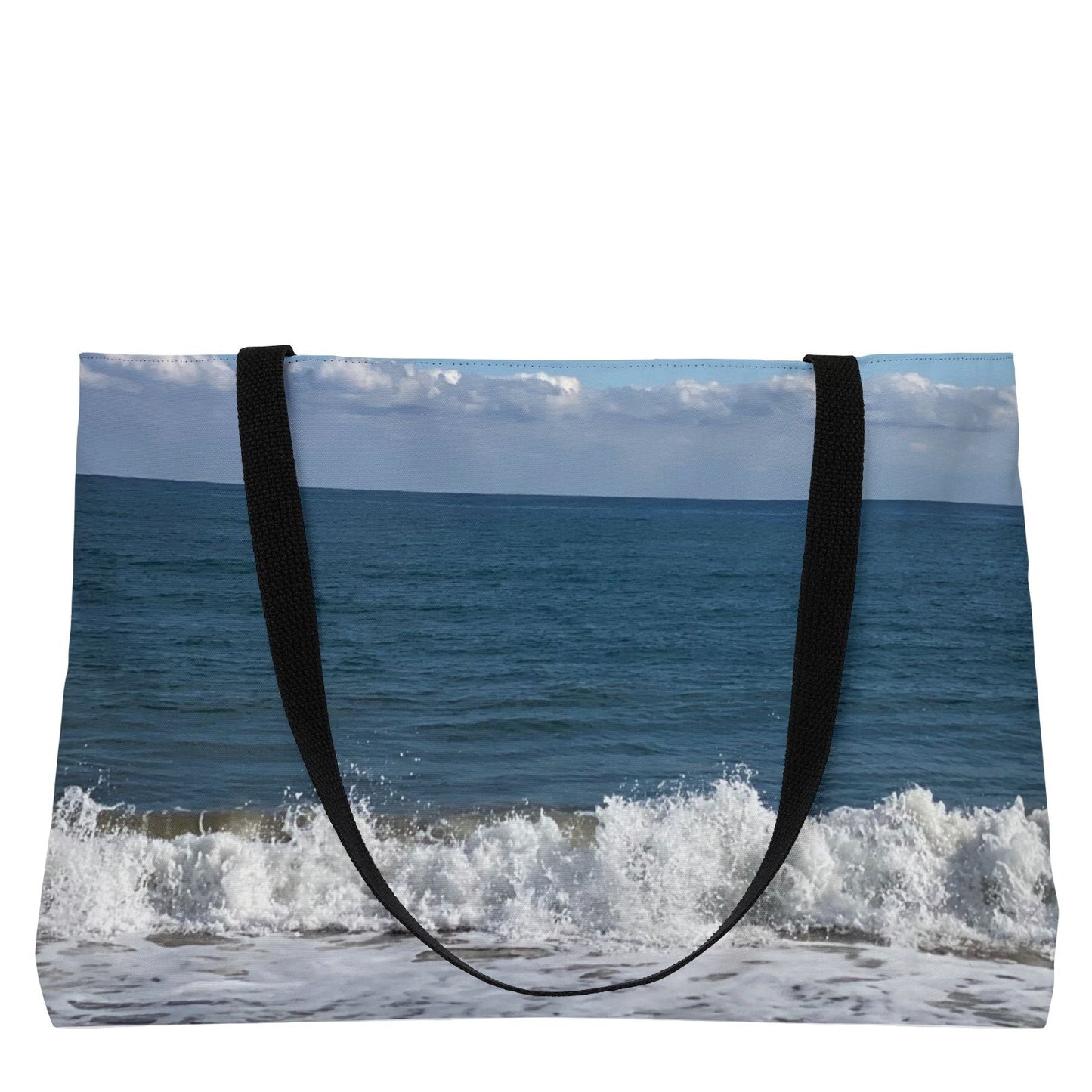 Beach Weekender Tote Bag 24" x 13" Different Print on Each Side. "Shore Bird & Big Waves"
