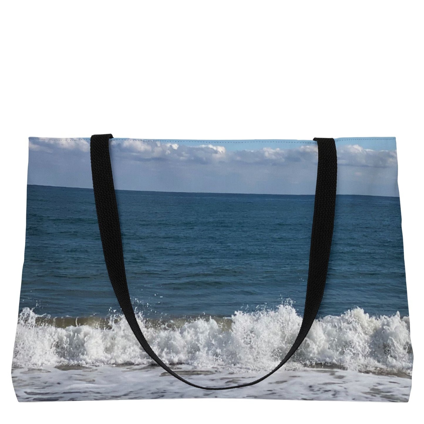 Beach Weekender Tote Bag 24" x 13" with Different Print on Each Side. "Shore Bird & Big Waves"