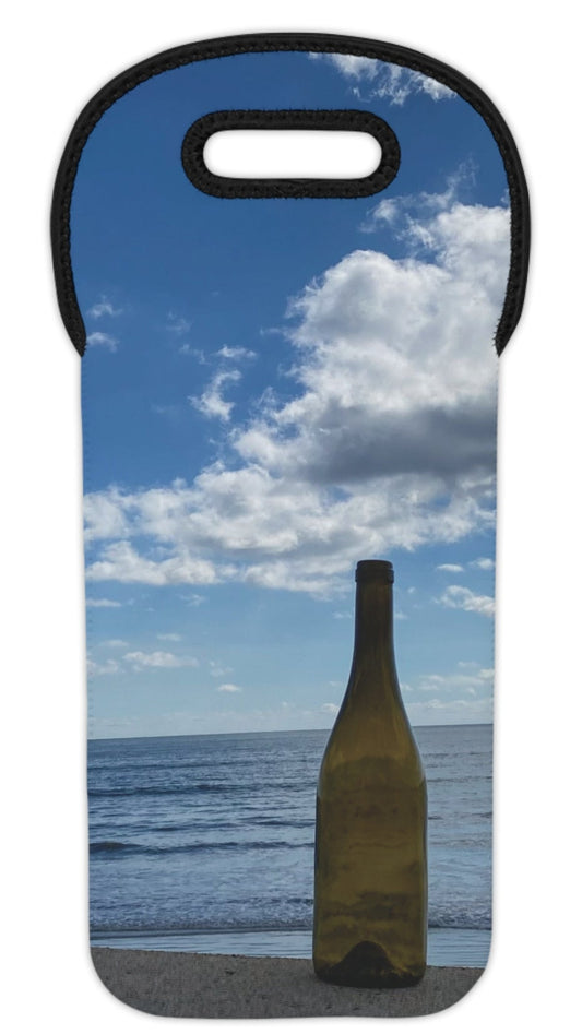 Wine Tote Bag for 1 Bottle with Same Print on Both Sides. “Shoreline Cloud Bottle”