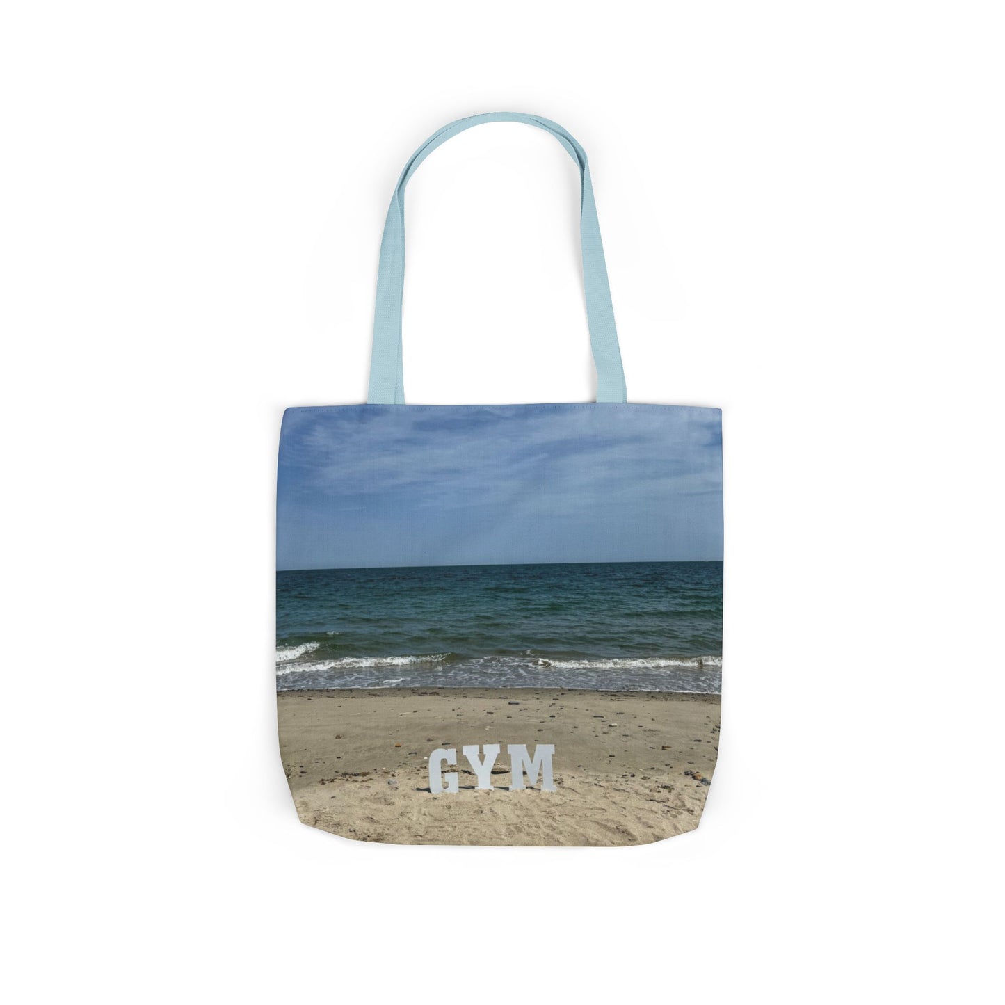 Gym Tote Bag 18” x 18” Same Allover Print on Each Side. 4 Different Handle Color Options. “Beach Gym Bag” (Personalize it)