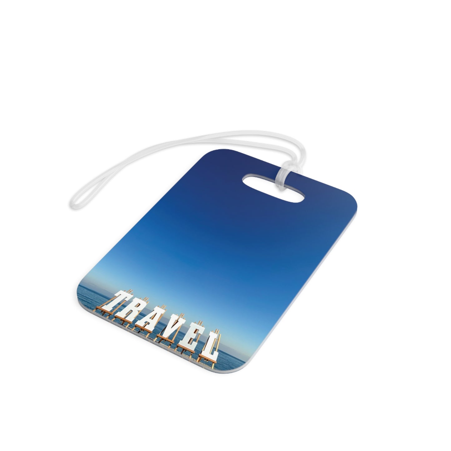 Plastic Luggage Tag Same Print on each side with a Glossy Finish and clear Acrylic tie. "Seaside Travel Tag"