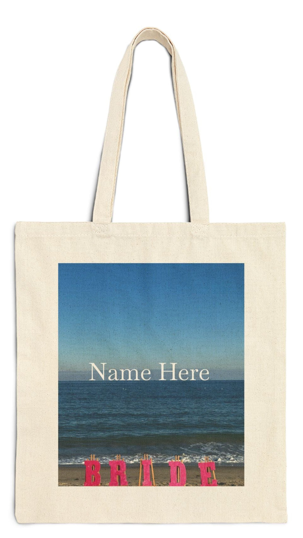 Bride Natural Color Cotton Canvas Tote Bag 15" x 16" Print on One Side. "Beach Bride Bag" (Personalize it)