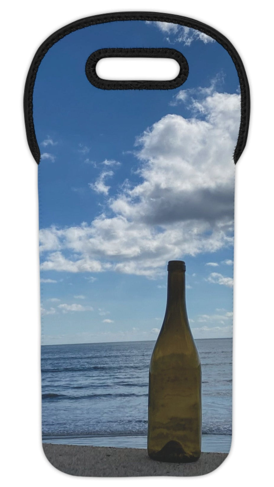 Wine Tote Bag for 1 Bottle with Same Print on Both Sides. “Shoreline Cloud Bottle”