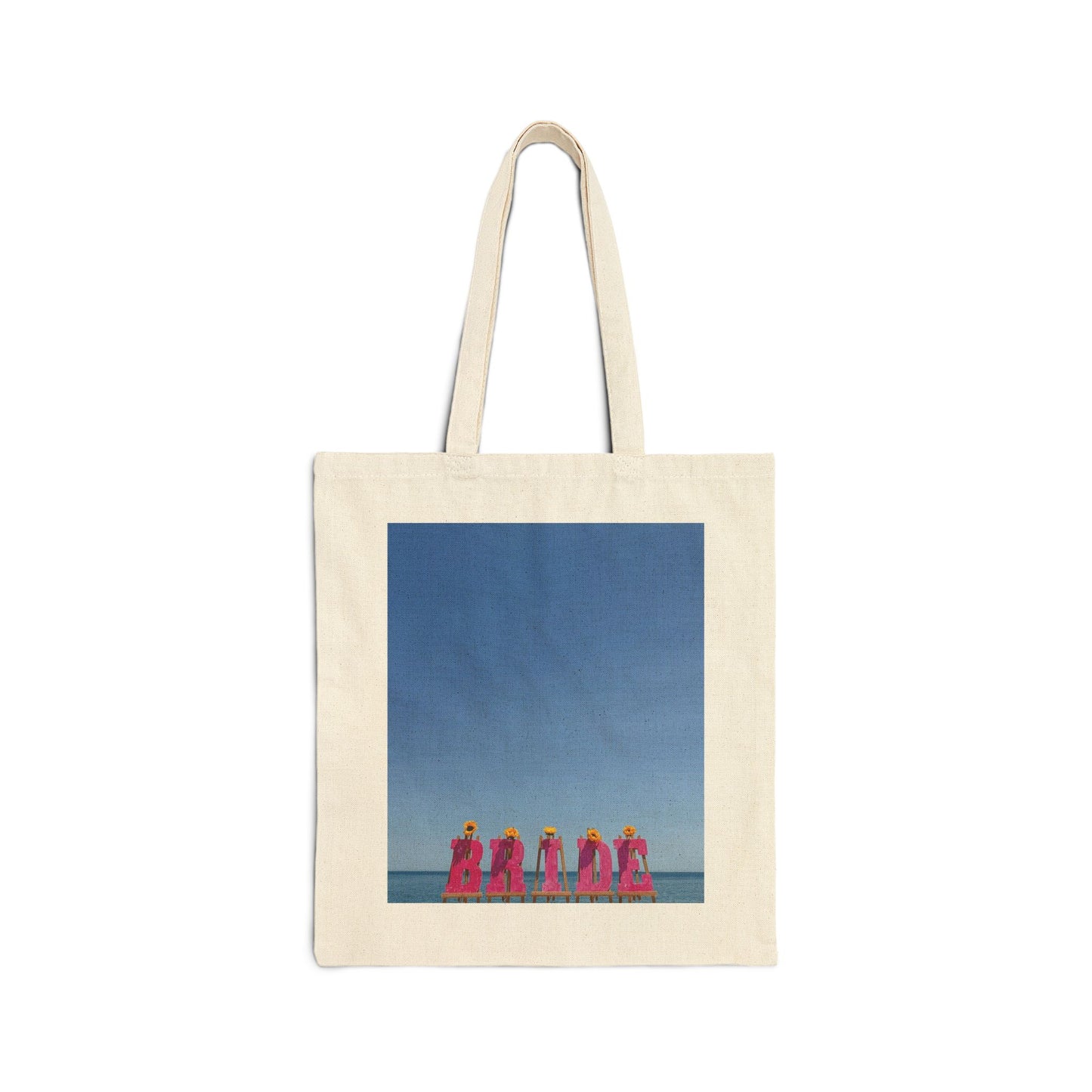 Bride Tote Bag Natural Color 15" x 16" Cotton Canvas Different Print on Each Side. "Beachfront & Shoreline Bride Bag" (Personalize it)