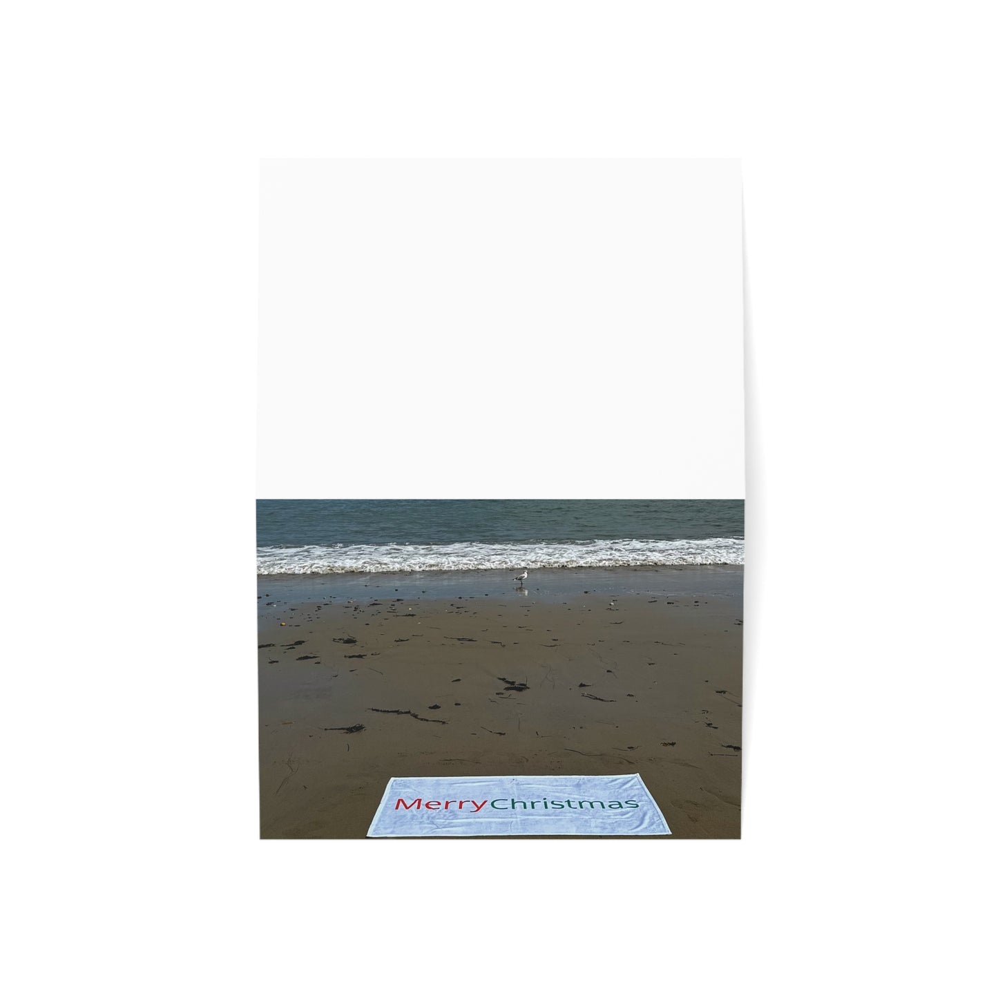 Christmas Cards 10 Pack with Envelopes Blank Inside 7" Width 5" Height "Beach Christmas Card with Seagull"