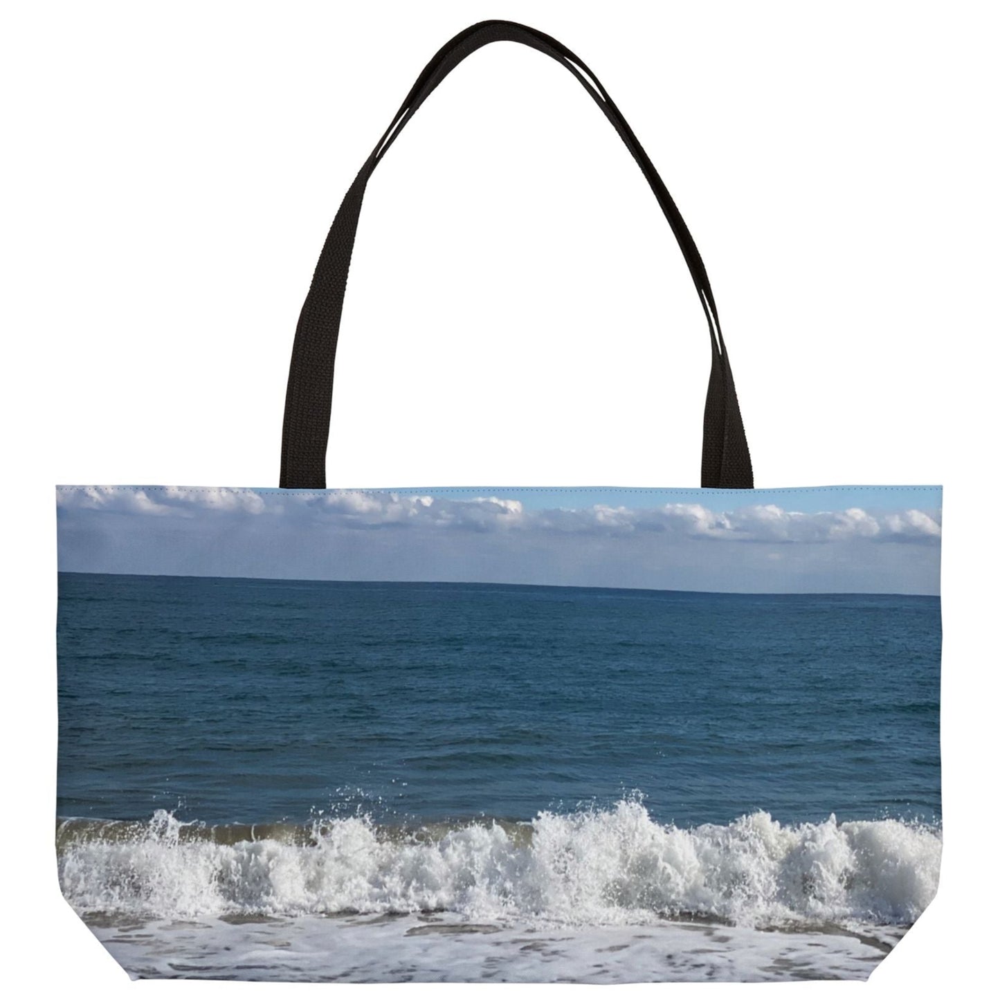 Beach Weekender Tote Bag 24" x 13" Different Print on Each Side. "Shore Bird & Big Waves"