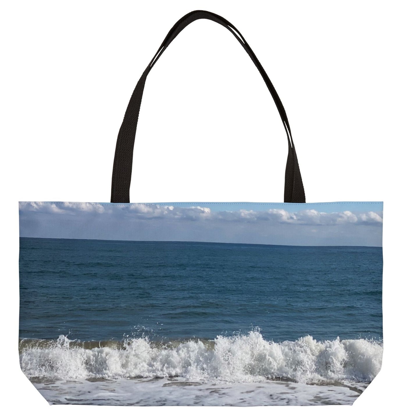 Beach Weekender Tote Bag 24" x 13" with Different Print on Each Side. "Shore Bird & Big Waves"