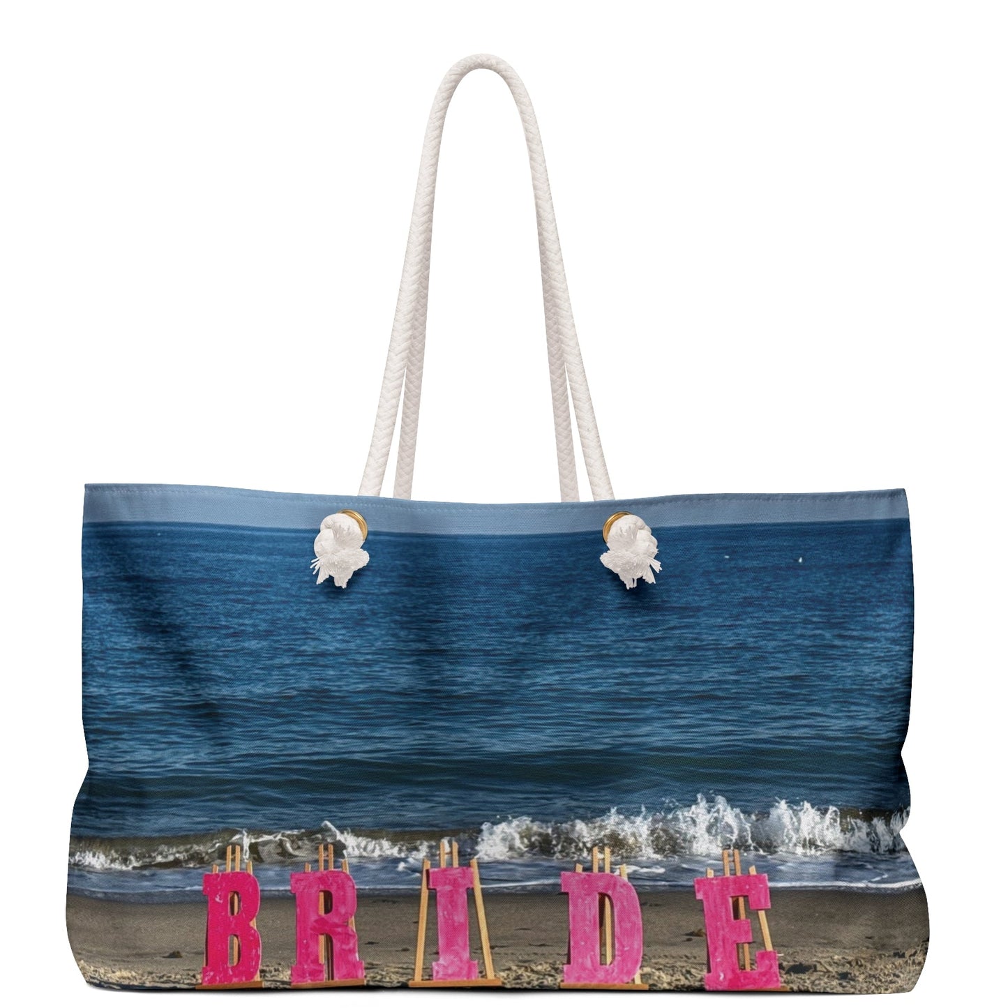 Bride Weekender Bag 24" x 13" same print on each side and rope handles. "Beach Bride Weekender Bag"