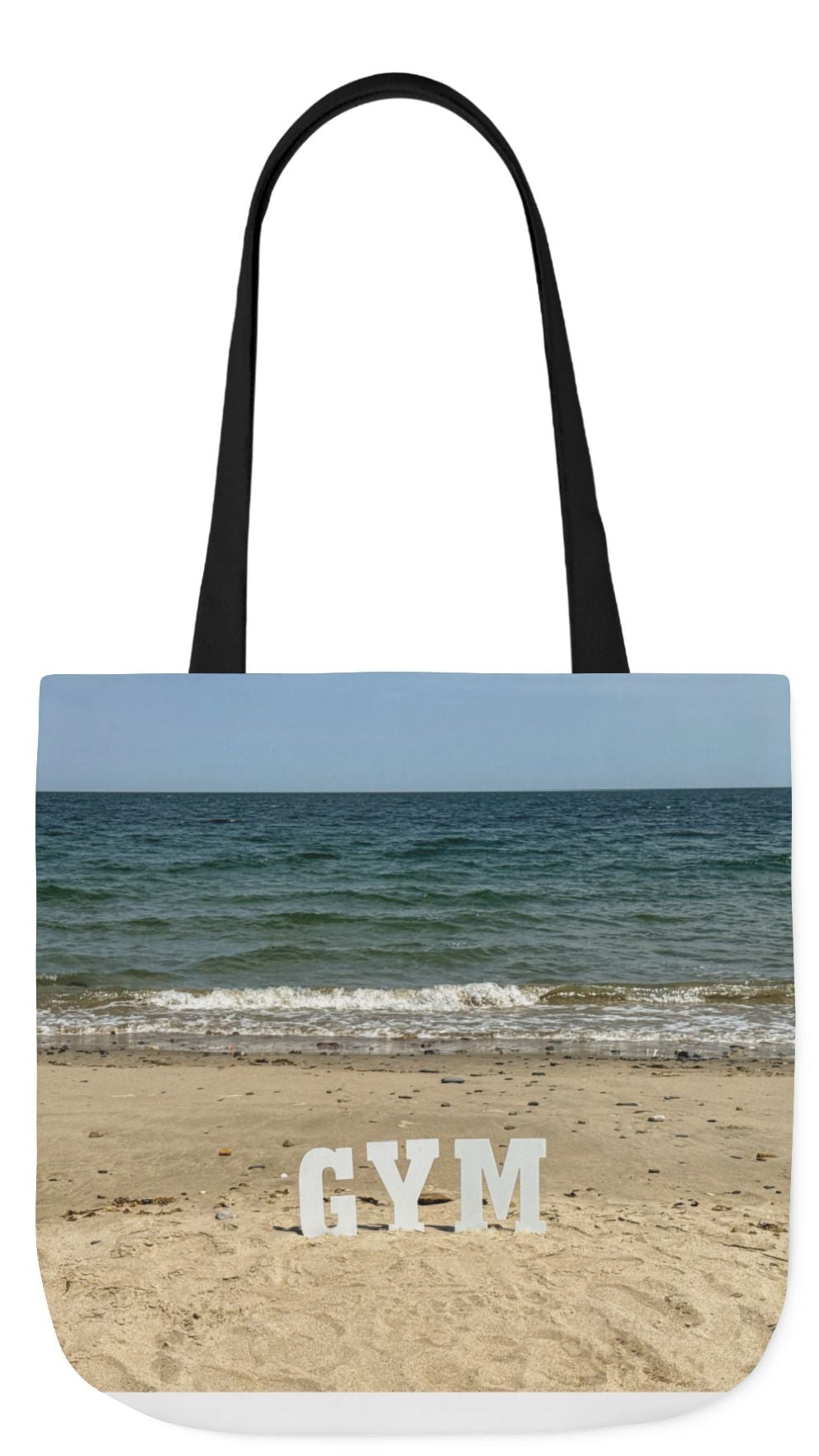 Gym Tote Bag 18” x 18” different print on each side. 5 Handle Color Options. “Seaside & Beach Gym Bag Personalized”