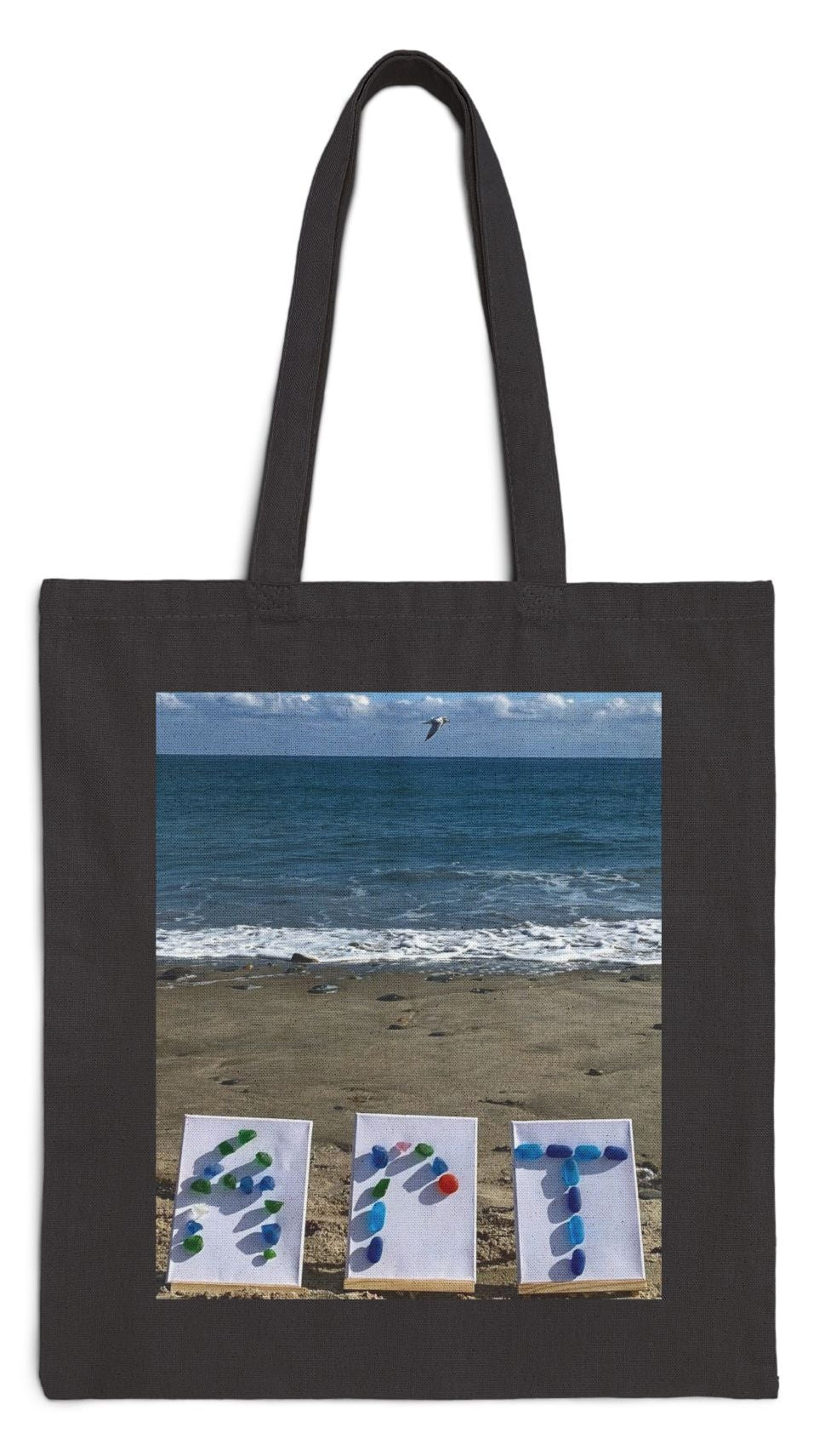 Art Tote Bag Black 15" x 16" Cotton Canvas Different print on Each Side. "Beach Art & Seaside Art"