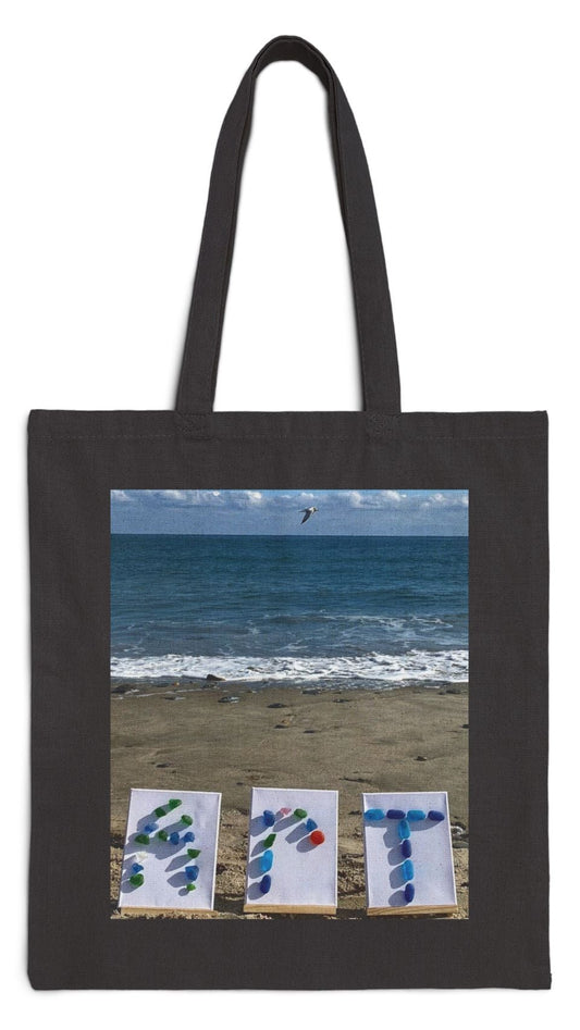 Art Tote Bag Black 15" x 16" Cotton Canvas Different print on Each Side. "Beach Art & Seaside Art"