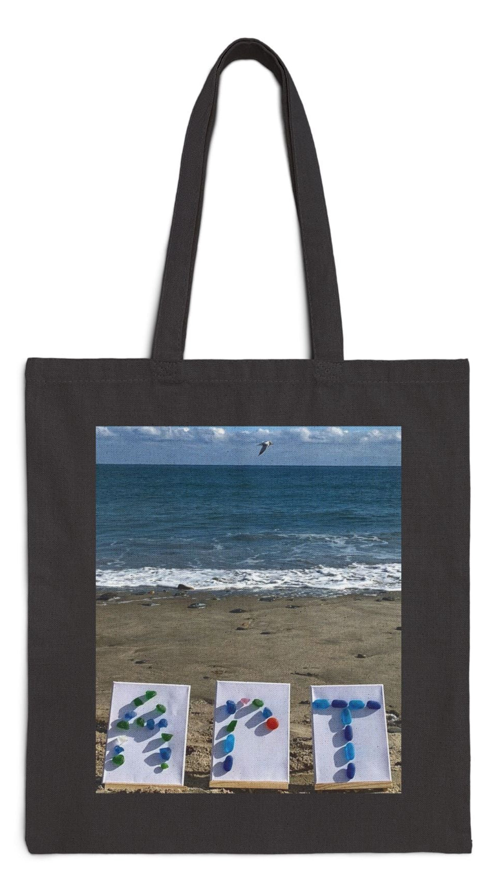 Art Tote Bag Black 15" x 16" Cotton Canvas Different Print on Each Side. "Beach Art & Seaside Art"