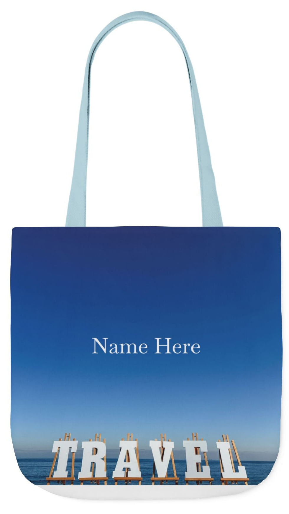 Travel Tote Bag 18" x 18" Same allover print on each side. 4 handle color options. "Seaside Travel Bag" (Personalize it)