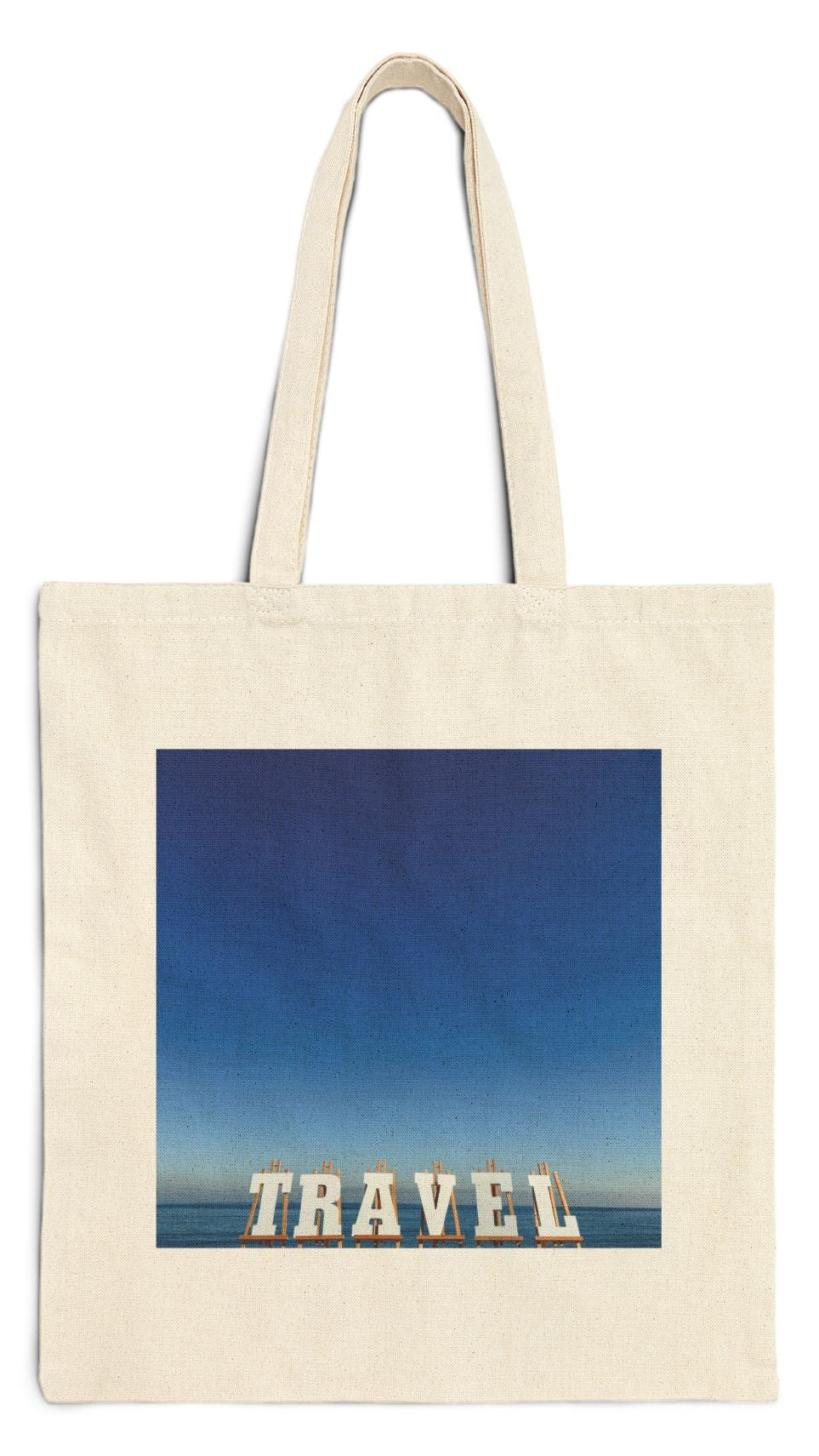 Travel Tote Bag Natural Color 15” x 16” Cotton Canvas Print on One Side. “Seaside Travel Bag”