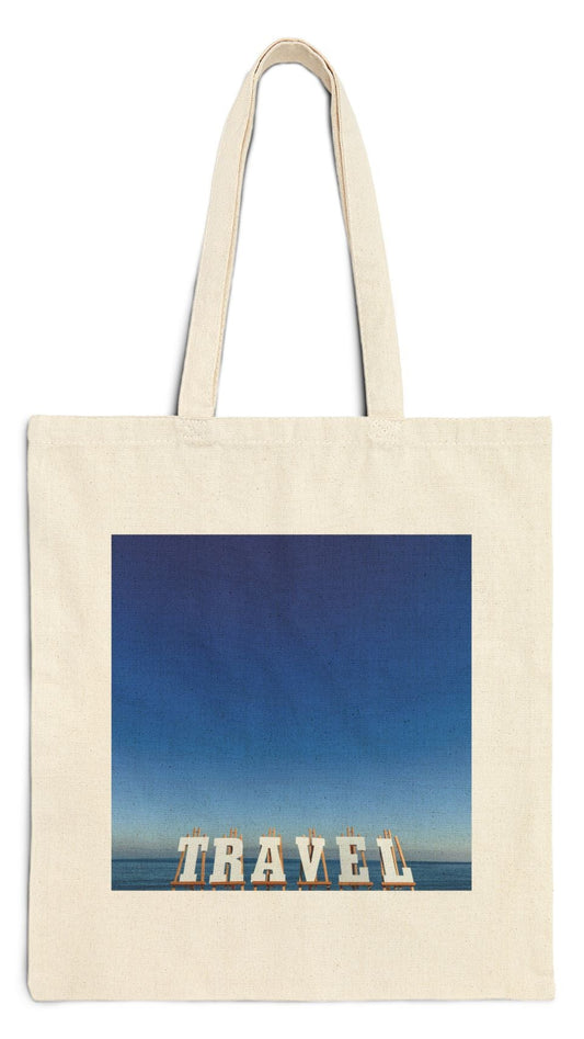Travel Tote Bag Natural Color 15” x 16” Cotton Canvas Print on One Side. “Seaside Travel Bag”