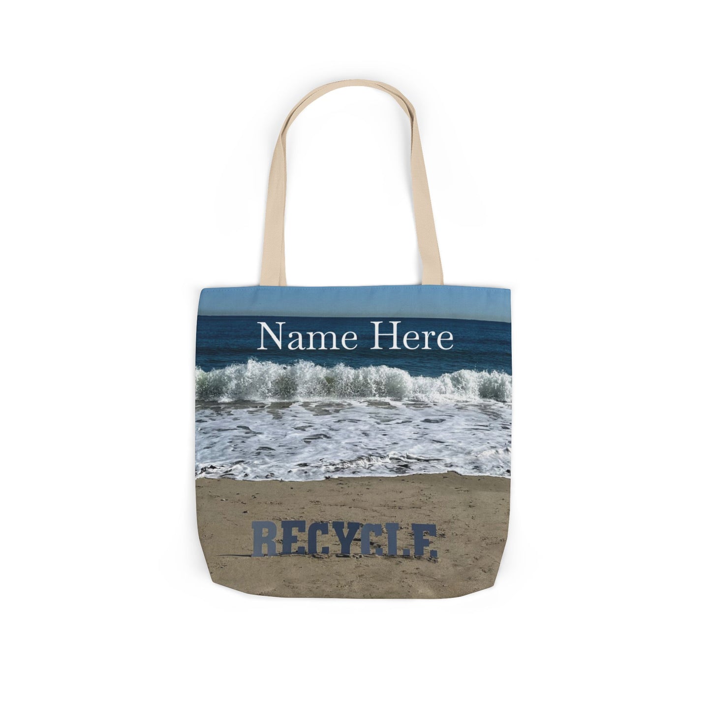 Recycle Tote Bag 18” x 18” same print on each side. 5 Handle Color Options. "Beach Recycle Bag Personalized”
