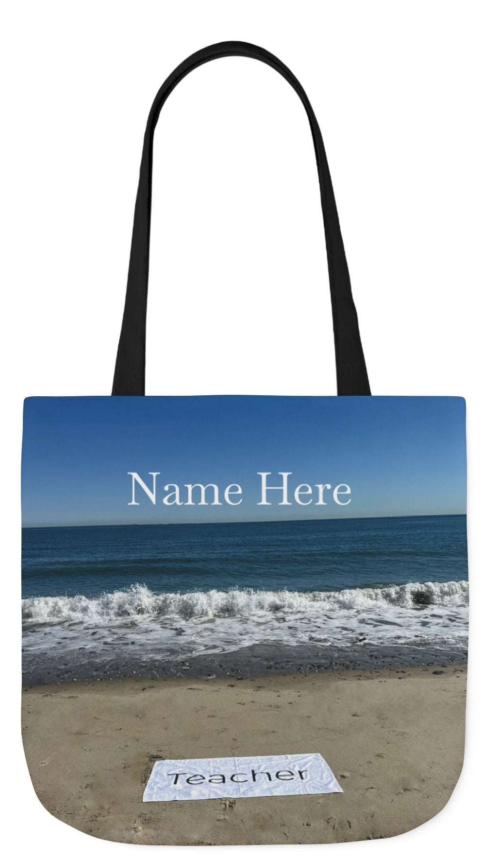 Teacher Tote Bag 18” x 18”  same print on each side. 5 Handle Color Options. “Beachfront Teacher Bag”