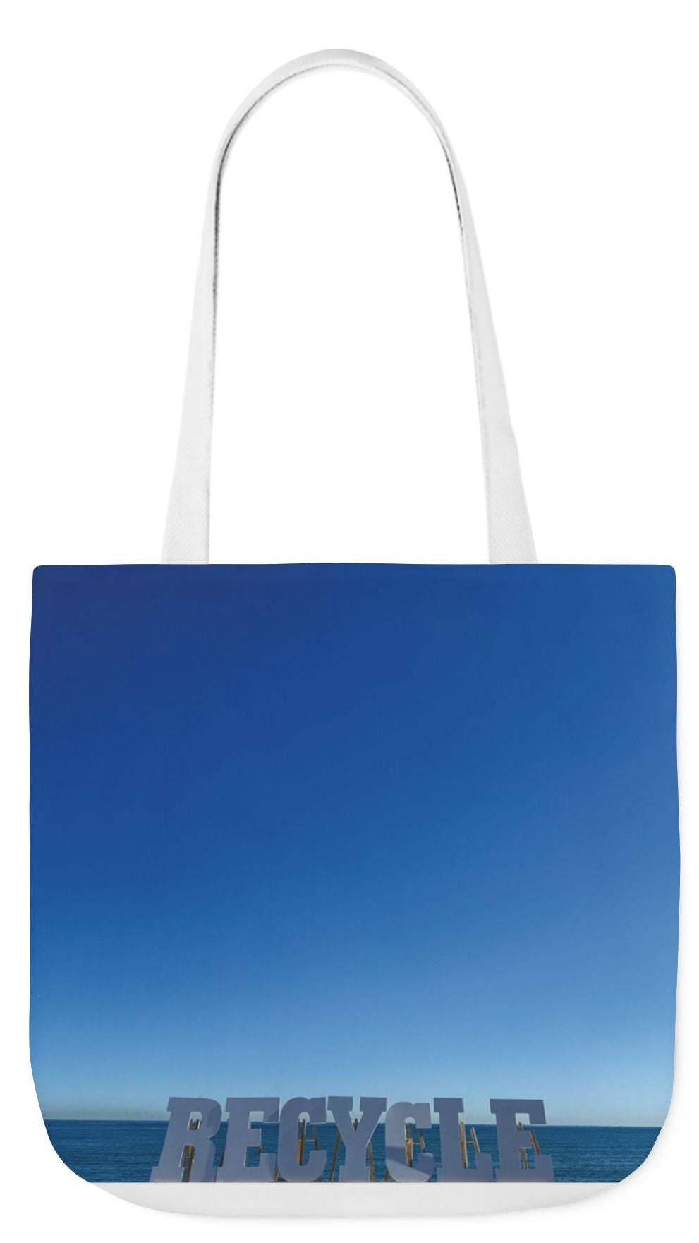 Recycle Tote Bag 18" x 18" different print on each side. 5 Handle Color Options. "Beach Recycle & Seaside Recycle Bag"