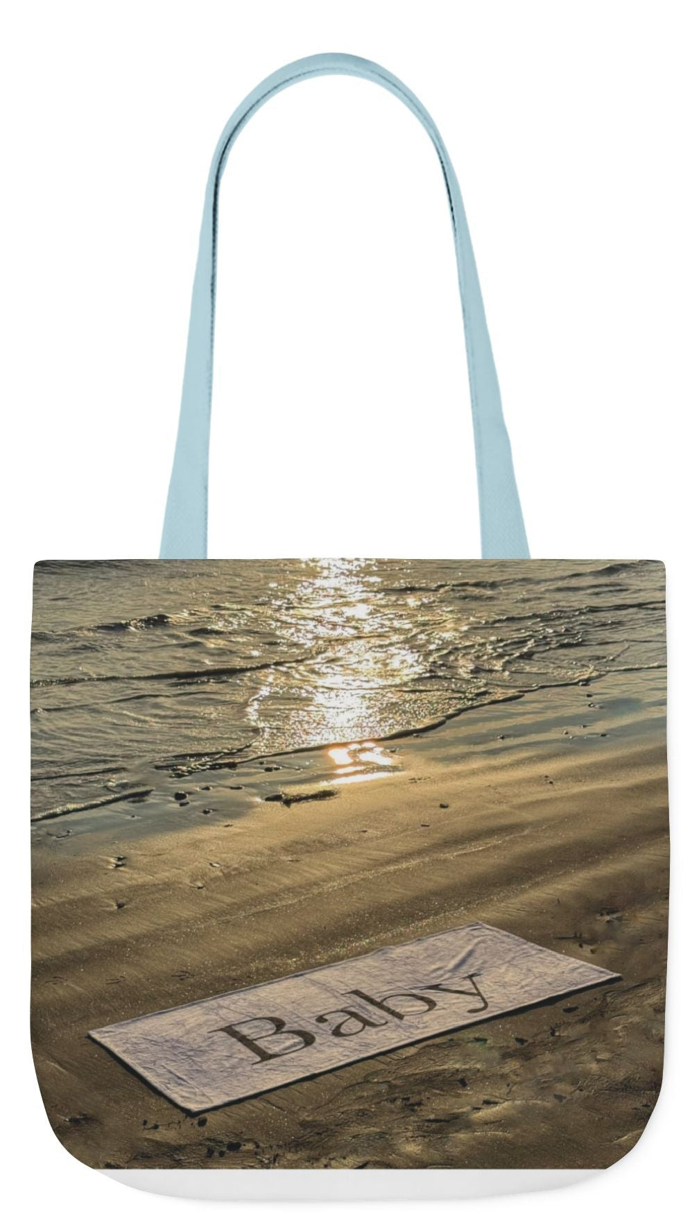 Baby Tote Bag 18" x 18" same print on each side. White, Blue or Pink Handles Choice. "Sunny Seaside Baby Tote Bag"