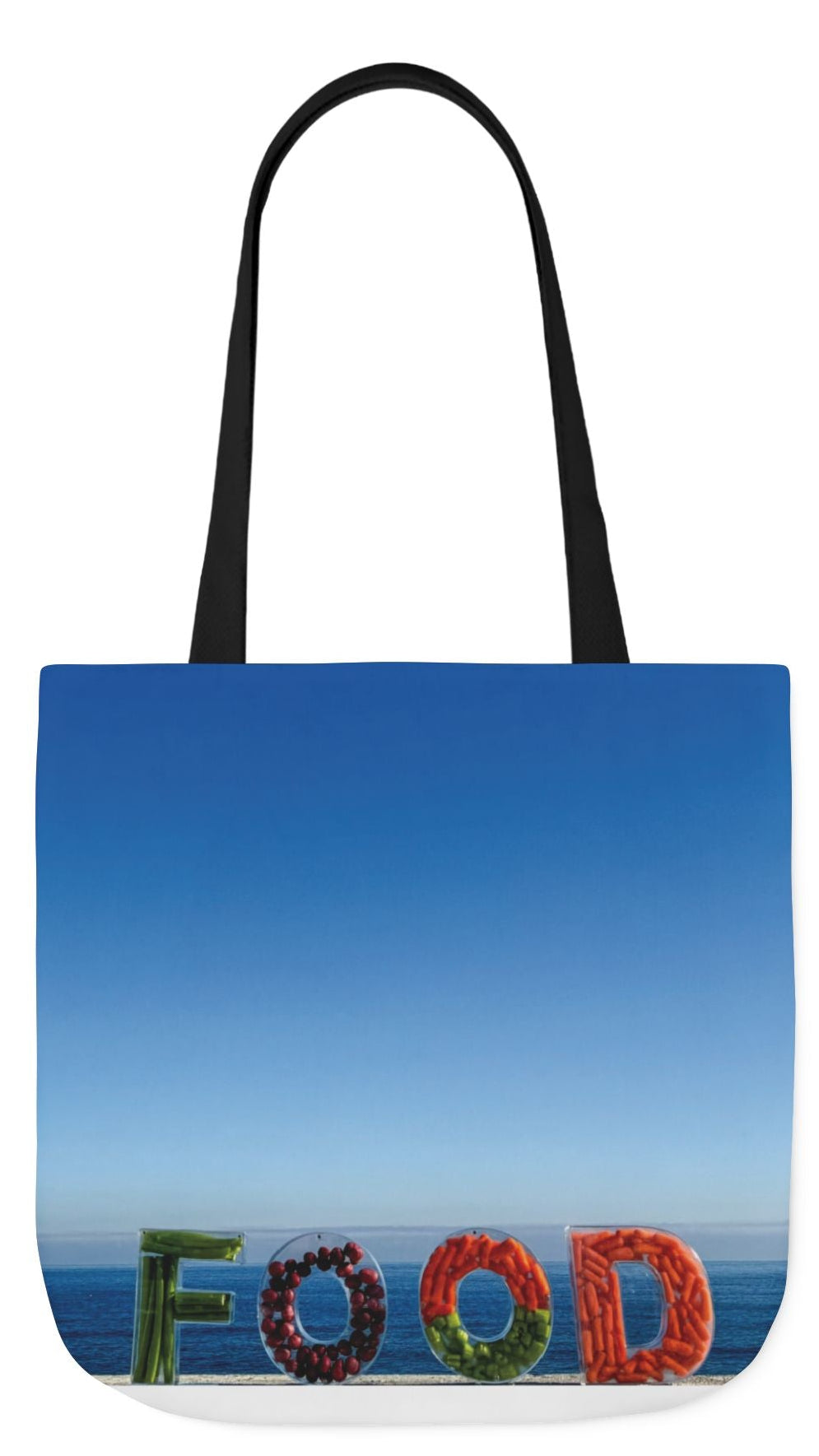 Food Tote Bag 18" x 18" Same Print on Both Sides, 4 Handle Color Options, "Seaside Veggie Food Bag"